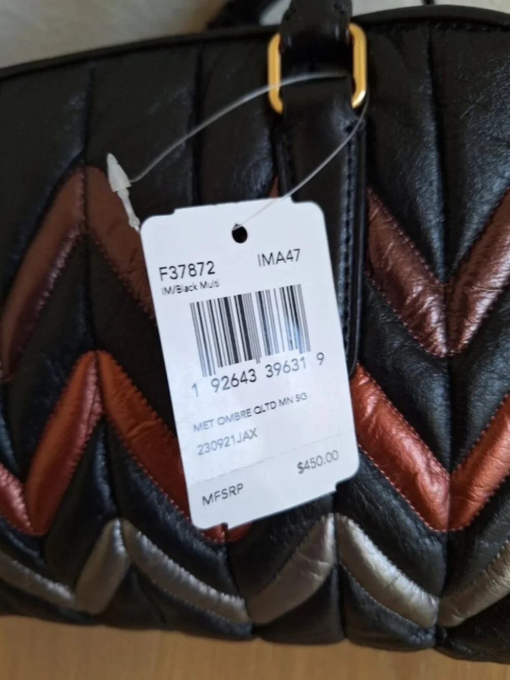 NWT COACH F37872 Mini Sage Carryall With Chevron Quilting Multi/Black $445